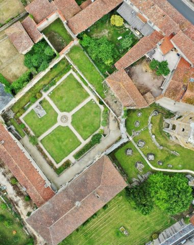 Remains of Charroux Abbey seen from the sky